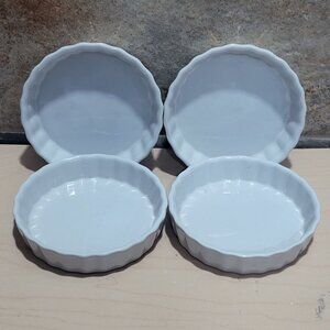 Four White Porcelain Baking Dish Fluted Scalloped Edges Tart Creme Brule Mini Pa